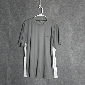 Nike Athletic T Shirt Mens XXL Grey White Stripe Mesh Dri Fit Training Vintage